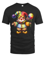 Cute Colorful Clown Art T Shirt Happy Circus Smile Graphic Tee - black t-shirt on white background