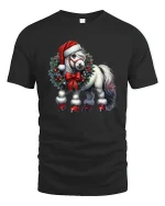 Christmas Pony Wreath Art T Shirt Cute Holiday Magic Graphic Tee - black t-shirt on white background