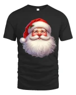 Smiling Santa Face T Shirt Classic Christmas Cheer Graphic Tee - black t-shirt on white background