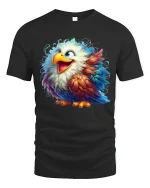 Cute Colorful Eagle Art T Shirt Happy Feather Burst Graphic Tee - black t-shirt on white background