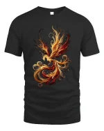 Abstract Fire Phoenix Art T Shirt Elegant Flame Motion Graphic Tee - black t-shirt on white background