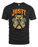 Just Money Bear T Shirt Funny Rich Bear Cash Graphic Tee - black t-shirt on white background