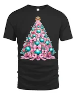 Pastel Christmas Tree Art T Shirt Elegant Holiday Decor Graphic Tee - black t-shirt on white background