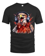 Rocking Eagle Headphones Art T Shirt Loud Music Freedom Graphic Tee - black t-shirt on white background