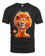 Funny Cartoon Lion Smile T Shirt Happy Wild Animal Graphic Tee - black t-shirt on white background