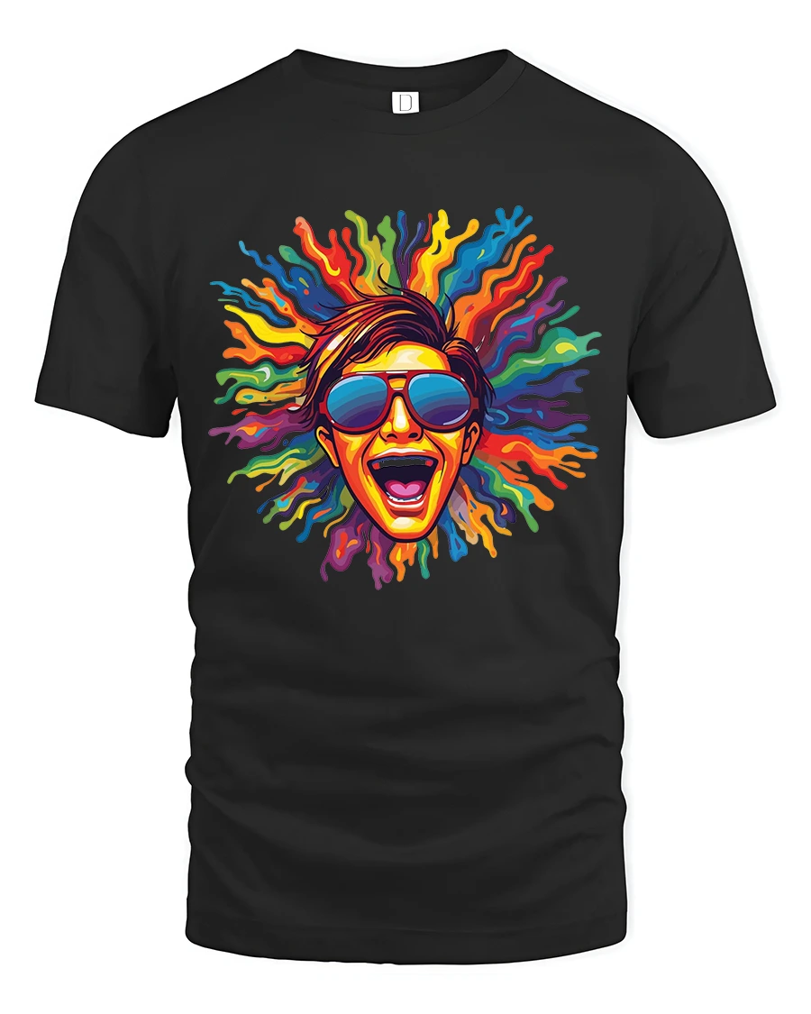 Color Splash Face Art T Shirt Loud Expression Graphic Tee - 1 Color Splash Face Art T Shirt Loud Expression Graphic Tee - black t-shirt on white background
