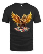 Golden Griffin Casino Art T Shirt Lucky Mythic Power Graphic Tee - black t-shirt on white background