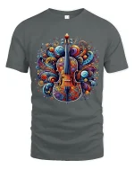 Psychedelic Violin Art T Shirt Musical Soul Graphic Tee - gray t-shirt on white background