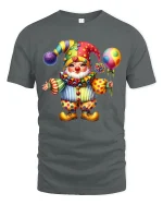 Cute Colorful Clown Art T Shirt Happy Circus Smile Graphic Tee - gray t-shirt on white background