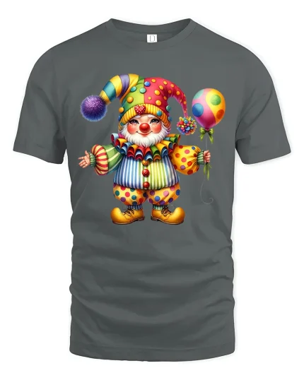 Cute Colorful Clown Art T Shirt Happy Circus Smile Graphic Tee - gray t-shirt on white background