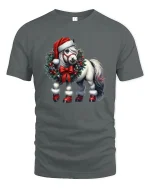 Christmas Pony Wreath Art T Shirt Cute Holiday Magic Graphic Tee - gray t-shirt on white background