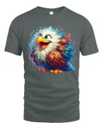 Cute Colorful Eagle Art T Shirt Happy Feather Burst Graphic Tee - gray t-shirt on white background