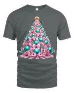 Pastel Christmas Tree Art T Shirt Elegant Holiday Decor Graphic Tee - gray t-shirt on white background