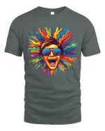 Color Splash Face Art T Shirt Loud Expression Graphic Tee - gray t-shirt on white background