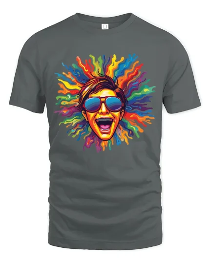 Color Splash Face Art T Shirt Loud Expression Graphic Tee - gray t-shirt on white background