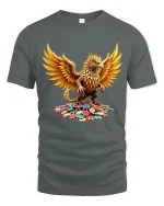 Golden Griffin Casino Art T Shirt Lucky Mythic Power Graphic Tee - gray t-shirt on white background
