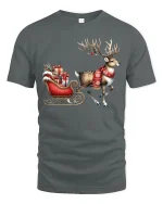 Christmas Reindeer Sleigh Art T Shirt Festive Holiday Magic Tee - gray t-shirt on white background