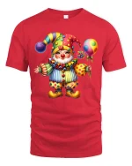 Cute Colorful Clown Art T Shirt Happy Circus Smile Graphic Tee - red t-shirt on white background