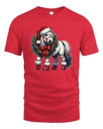 Christmas Pony Wreath Art T Shirt Cute Holiday Magic Graphic Tee - red t-shirt on white background