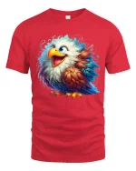 Cute Colorful Eagle Art T Shirt Happy Feather Burst Graphic Tee - red t-shirt on white background