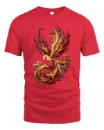 Abstract Fire Phoenix Art T Shirt Elegant Flame Motion Graphic Tee - red t-shirt on white background