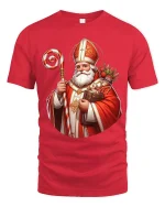 Saint Nicholas Christmas Art T Shirt Classic Holiday Tradition Graphic Tee - red t-shirt on white background
