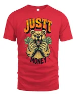 Just Money Bear T Shirt Funny Rich Bear Cash Graphic Tee - red t-shirt on white background