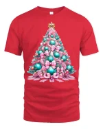 Pastel Christmas Tree Art T Shirt Elegant Holiday Decor Graphic Tee - red t-shirt on white background