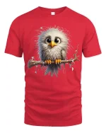 Cute Fluffy Owl Art T Shirt Adorable Big Eyes Graphic Tee - red t-shirt on white background
