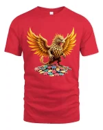 Golden Griffin Casino Art T Shirt Lucky Mythic Power Graphic Tee - red t-shirt on white background