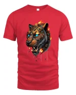 Cyber Tiger Warrior Art T Shirt Fierce Power Graphic Tee - red t-shirt on white background