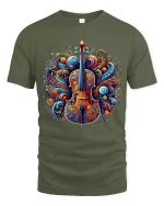 Psychedelic Violin Art T Shirt Musical Soul Graphic Tee - military green t-shirt on white background