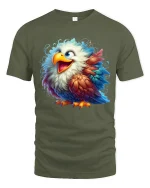 Cute Colorful Eagle Art T Shirt Happy Feather Burst Graphic Tee - military green t-shirt on white background