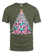 Pastel Christmas Tree Art T Shirt Elegant Holiday Decor Graphic Tee - military green t-shirt on white background