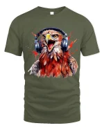 Rocking Eagle Headphones Art T Shirt Loud Music Freedom Graphic Tee - military green t-shirt on white background