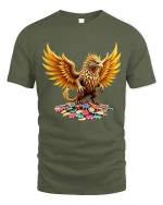 Golden Griffin Casino Art T Shirt Lucky Mythic Power Graphic Tee - military green t-shirt on white background