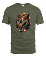 Cyber Tiger Warrior Art T Shirt Fierce Power Graphic Tee - military green t-shirt on white background