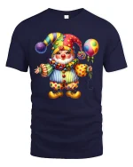 Cute Colorful Clown Art T Shirt Happy Circus Smile Graphic Tee - navy t-shirt on white background