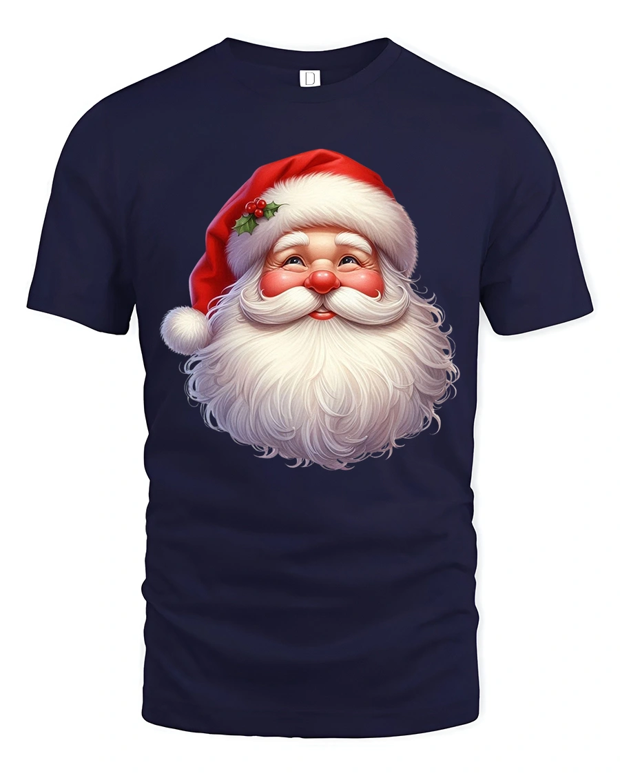 Smiling Santa Face T Shirt Classic Christmas Cheer Graphic Tee - 1 Smiling Santa Face T Shirt Classic Christmas Cheer Graphic Tee - navy t-shirt on white background