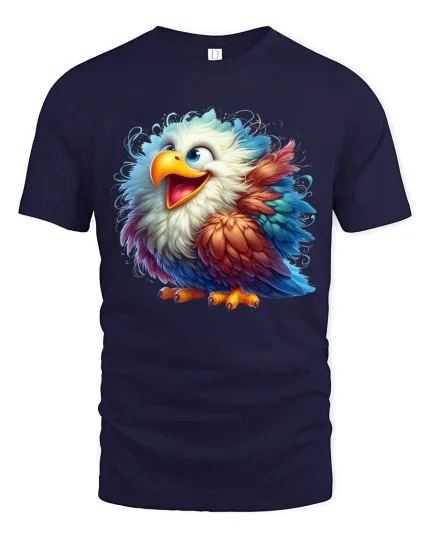 Cute Colorful Eagle Art T Shirt Happy Feather Burst Graphic Tee - navy t-shirt on white background