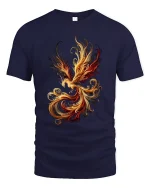 Abstract Fire Phoenix Art T Shirt Elegant Flame Motion Graphic Tee - navy t-shirt on white background