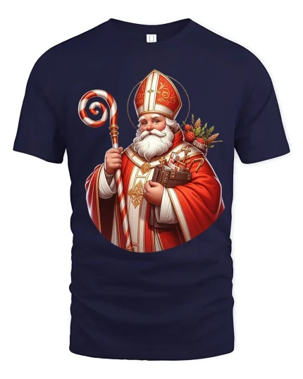 Saint Nicholas Christmas Art T Shirt Classic Holiday Tradition Graphic Tee - navy t-shirt on white background