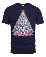 Pastel Christmas Tree Art T Shirt Elegant Holiday Decor Graphic Tee - navy t-shirt on white background