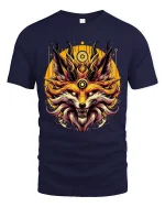 Horned Fox Art T Shirt Fierce Mystic Creature Graphic Tee - navy t-shirt on white background