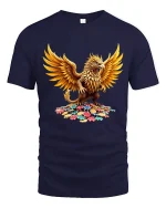 Golden Griffin Casino Art T Shirt Lucky Mythic Power Graphic Tee - navy t-shirt on white background