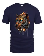 Cyber Tiger Warrior Art T Shirt Fierce Power Graphic Tee - navy t-shirt on white background