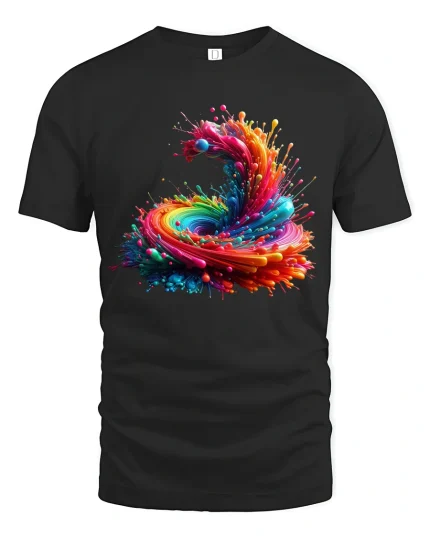 Color Explosion Abstract Art Tee Psychedelic Paint Swirl T-Shirt - black t-shirt on white background