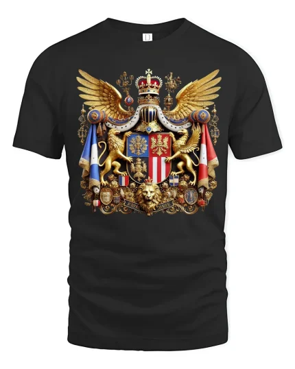 Royal Heraldic Crest Emblem Art Tee Luxury Vintage Graphic TShirt - black t-shirt on white background
