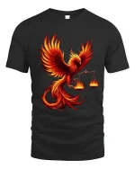 Flaming Phoenix Balance Art Tee Fire Bird Symbol Graphic TShirt - black t-shirt on white background