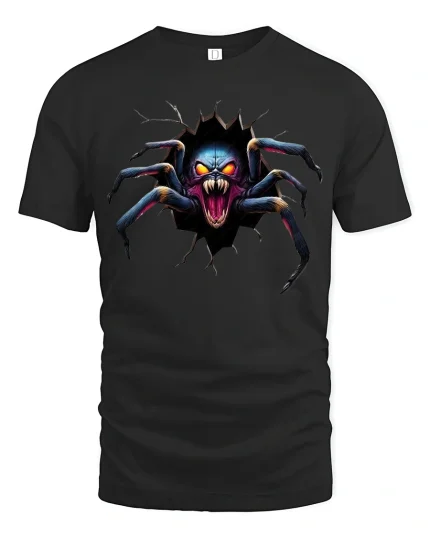 Creepy Monster Spider Burst Art Tee Dark Fantasy Graphic TShirt - black t-shirt on white background